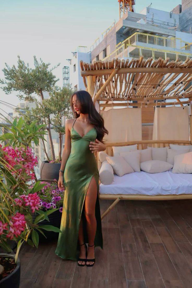 Spaghetti Straps Green Sexy Prom Dress Long Evening Dresses With Split cg25333