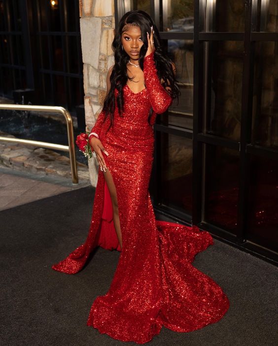 sequins prom dresses, red prom dresses, mermaid prom dresses cg24852