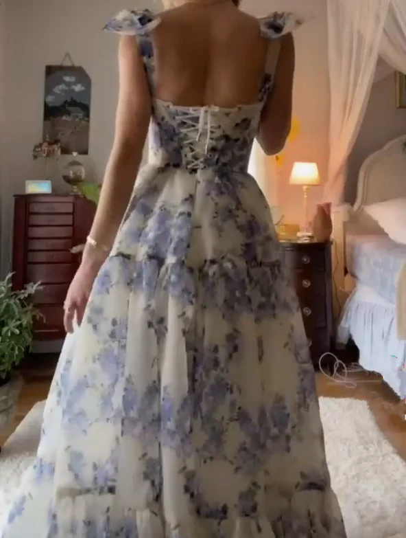 Beautiful Floral Print Chiffon Long Prom Dresses Evening Dress cg24815