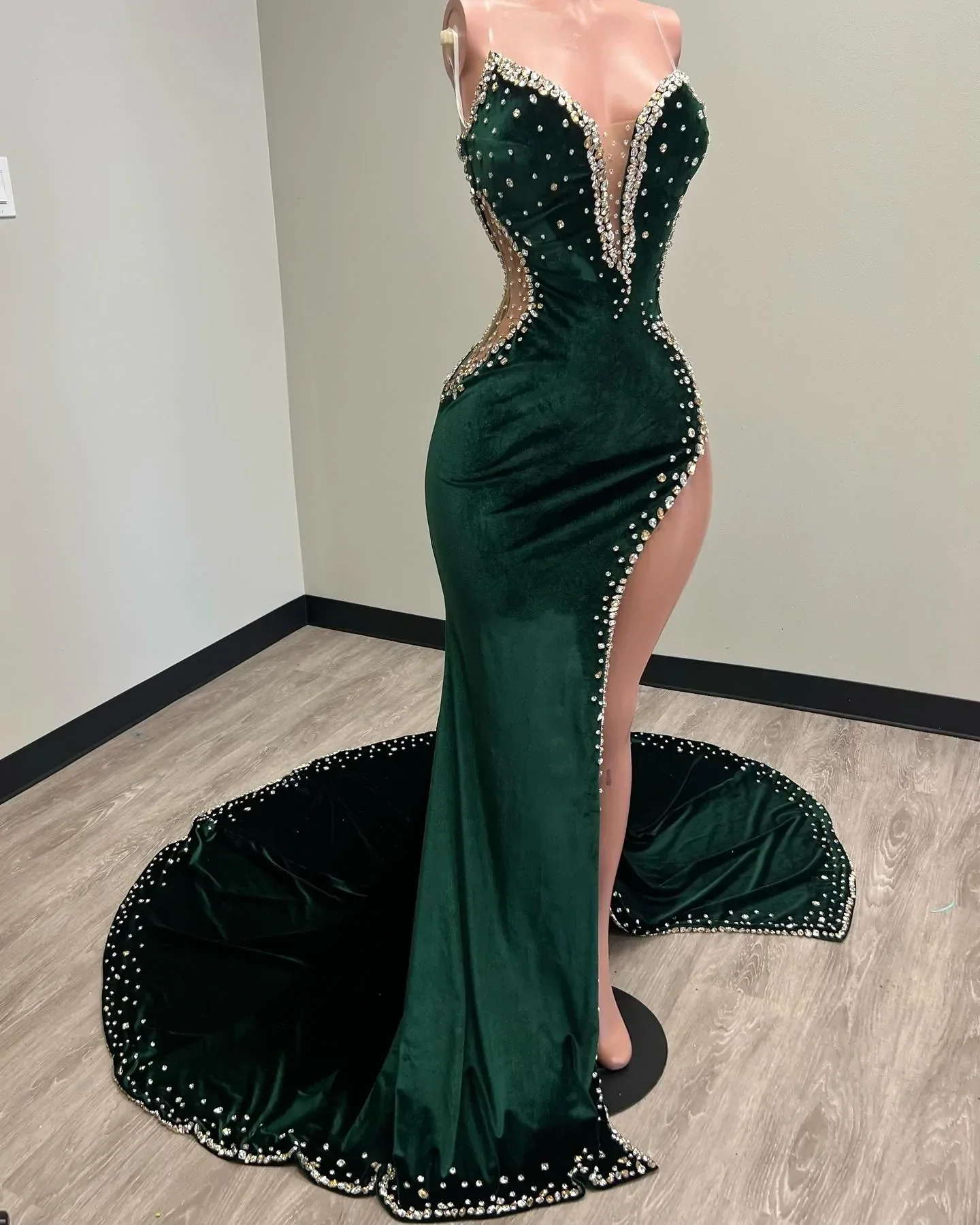 Black Girl Prom Dresses Long Mermaid Green Prom Gown With Train cg24970