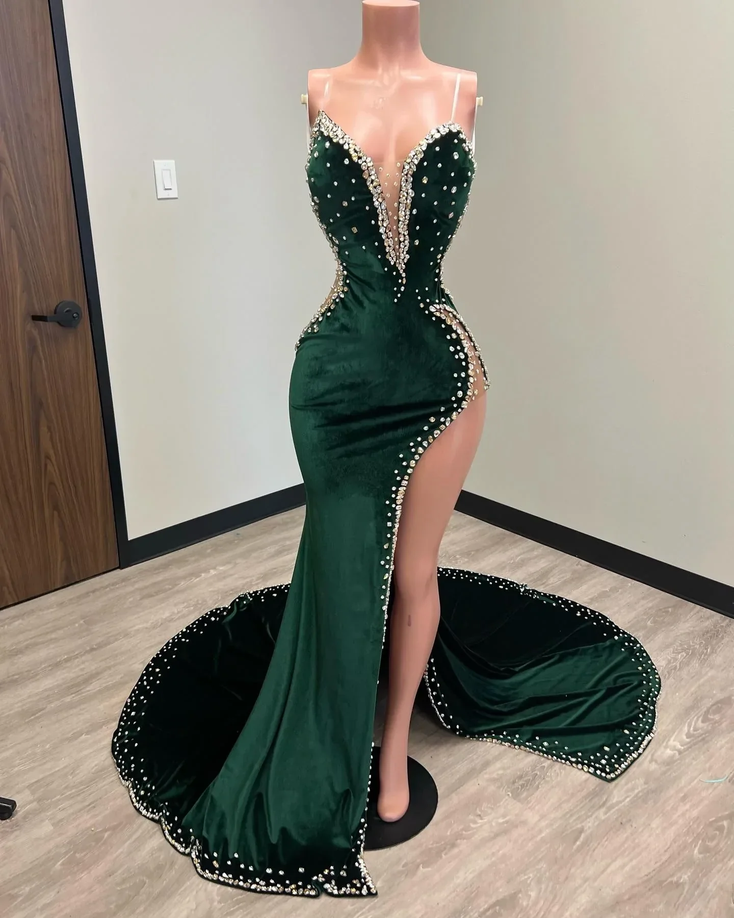 Black Girl Prom Dresses Long Mermaid Green Prom Gown With Train cg24970