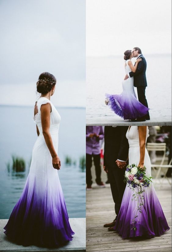 Colored Wedding Dresses, Purple and White Wedding Dress, Ombre Wedding Dress prom Dress cg11274