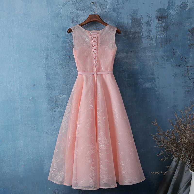 Pink Lace Tea Length Simple Bridesmaid Dress Homecoming Dress cg12023