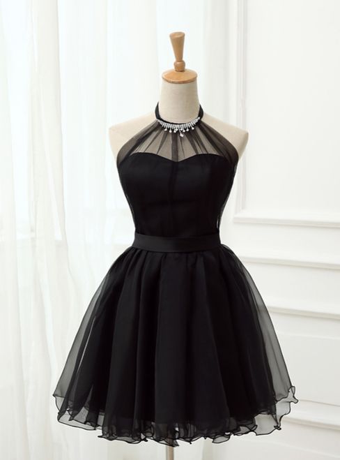 Sexy Black Lace Halter Long Sleeves Short Homecoming Dress cg1284