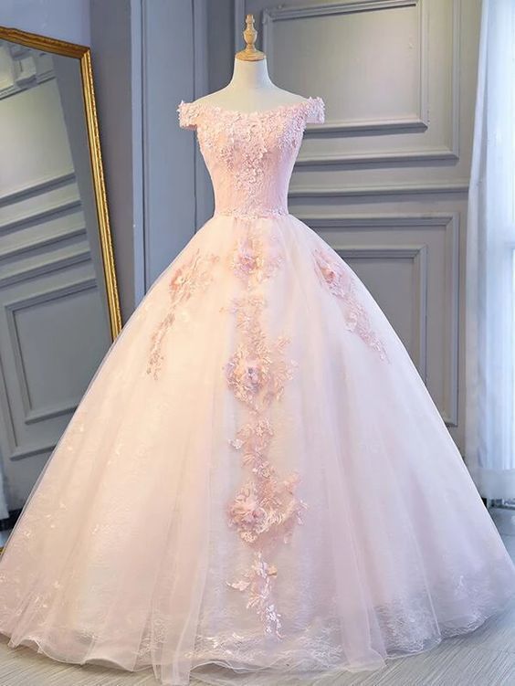 Adorable Pink Tulle Off Shoulder Pink Party Dress prom dresses cg12936