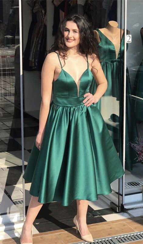 Prom Dress tea length evening dress green cg12939
