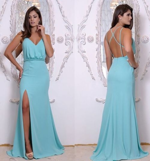 Ice Blue V Neck Formal Evening Gown Long Prom Dress cg12951