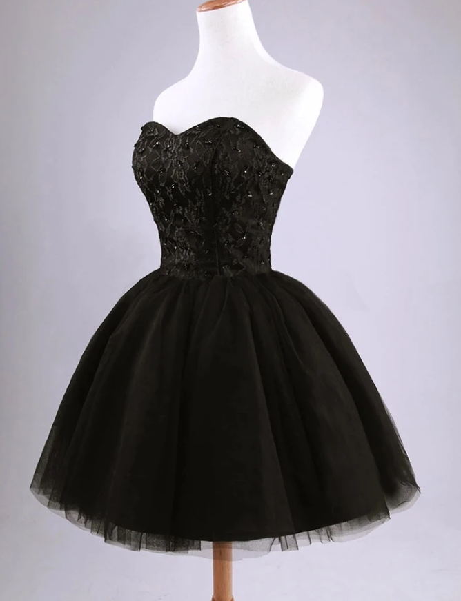 Beautiful Black Short Lace And Tulle Homecoming Dress cg12962
