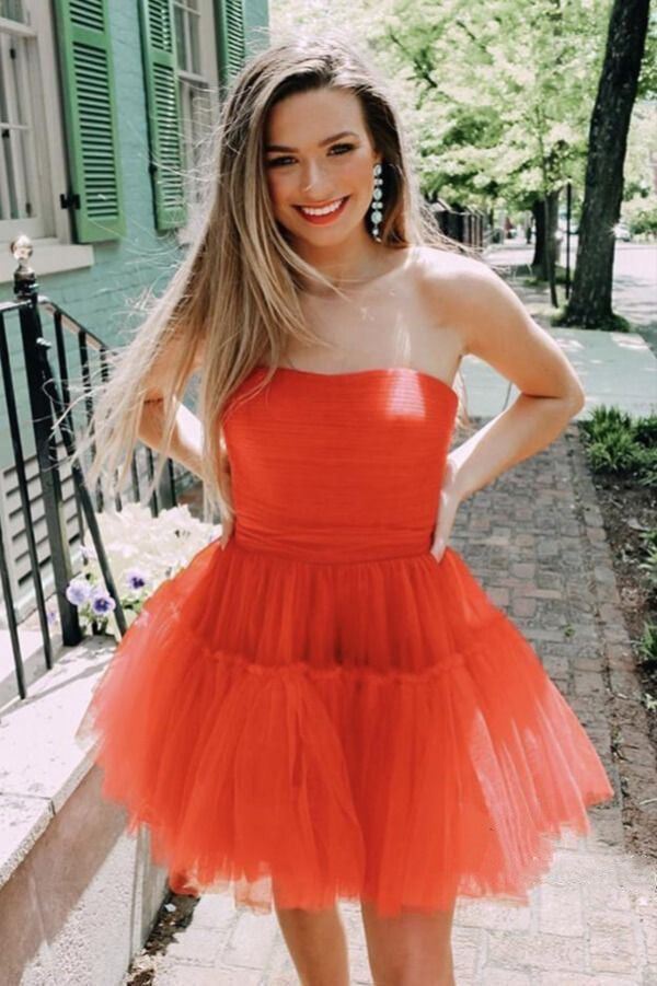 Pretty strapless tulle short homecoming dress cg12980