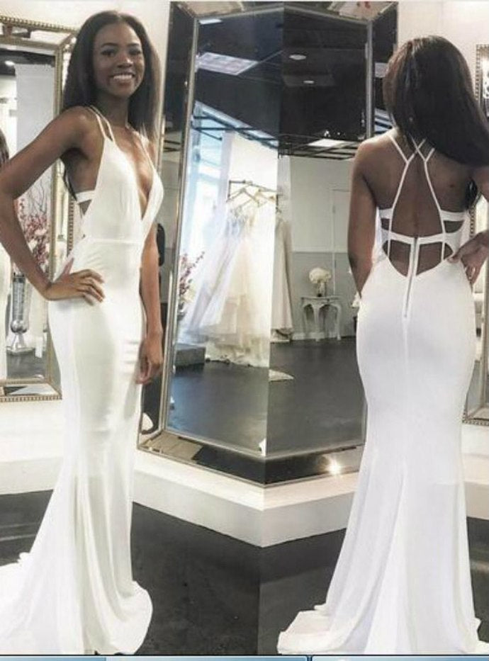 White Mermaid Prom Dress Prom Dresses Halter Sleeveless cg12990