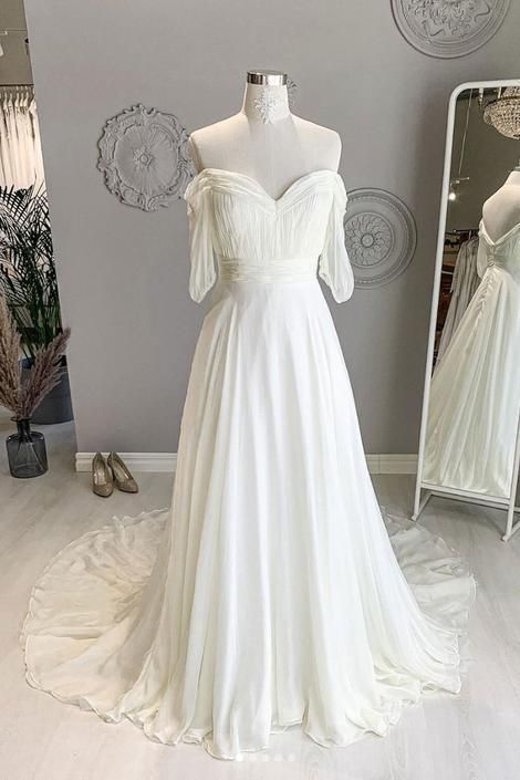 White sweetheart chiffon long prom dress white formal dress cg13069