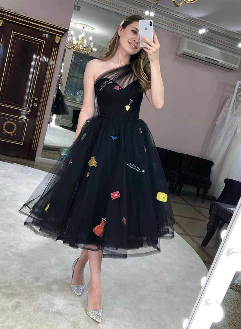 BLACK TULLE SHORT DRESS HOMECOMING DRESS cg13089