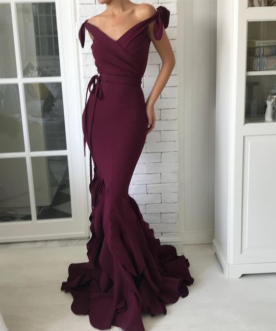 Off the shoulder long prom dress , mermaid prom dress cg13090