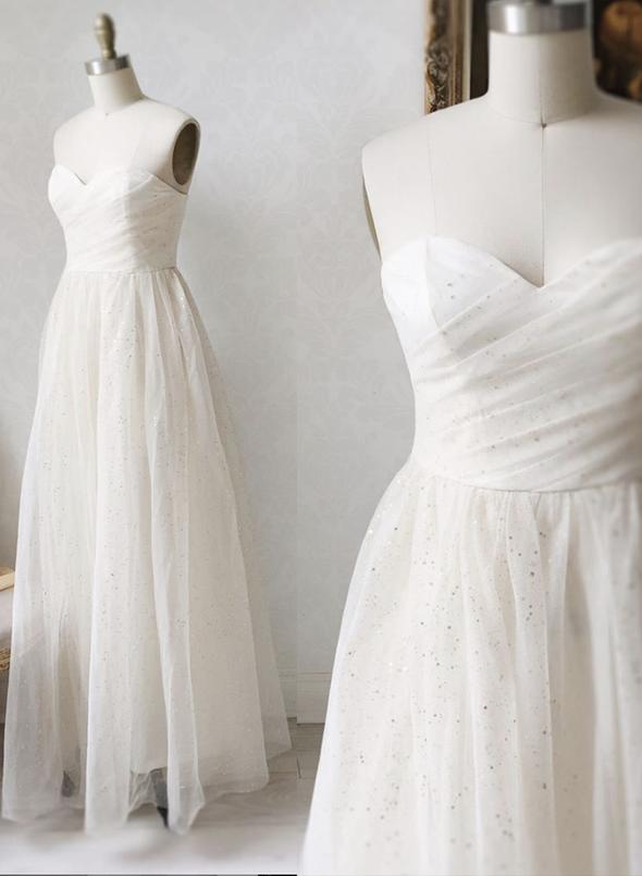 Ivory tulle A line long prom dress evening dress cg13104