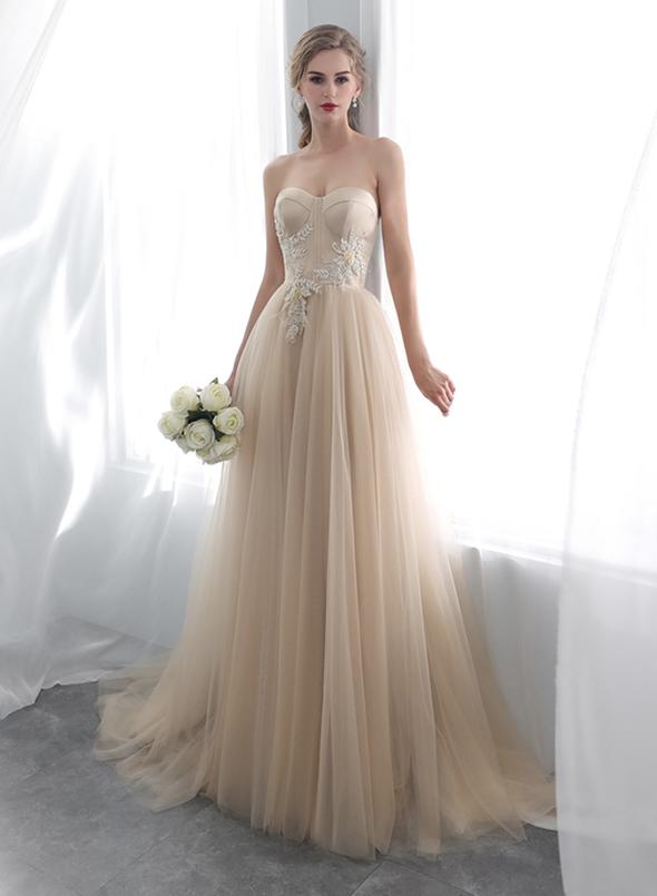 Champagne tulle long prom dress high quality evening dress cg13105