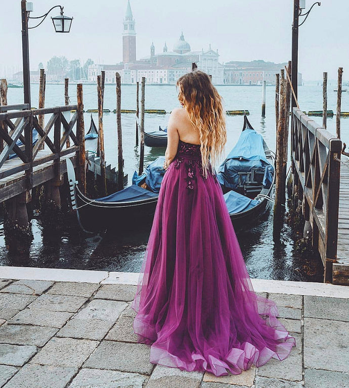 Purple lace sequins long prom dress evening dress cg13113