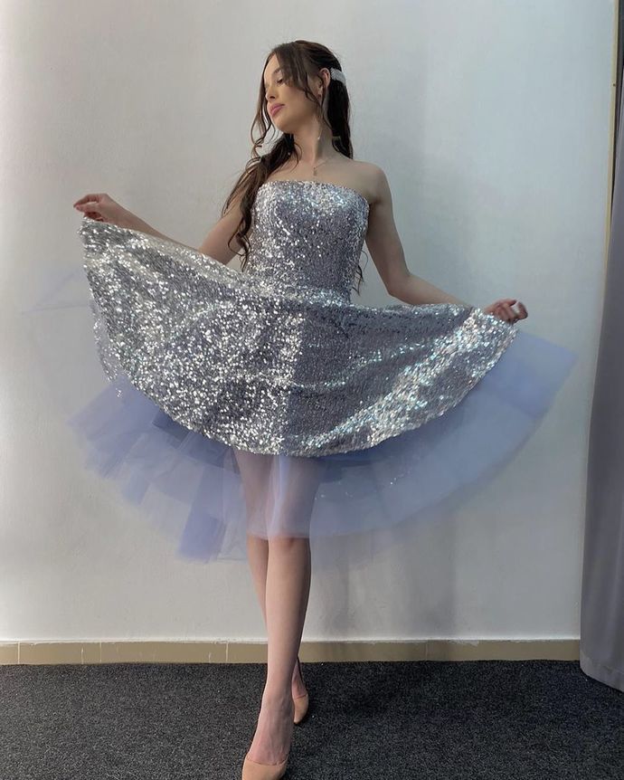 Sparkle Silver Sequins Short Homecoming Dress cg13115
