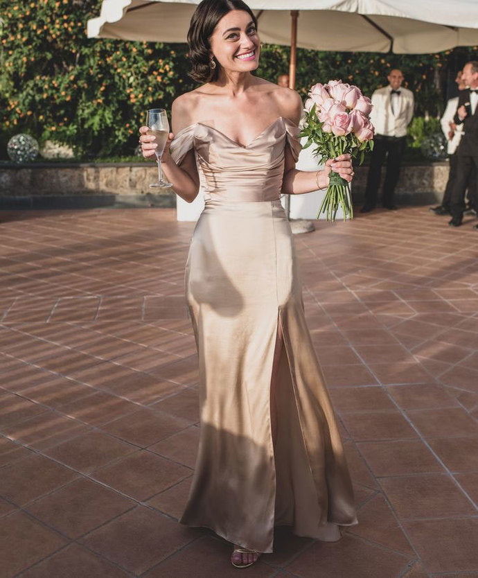 Off the Shoulder Slit Side Prom Dresses cg13125