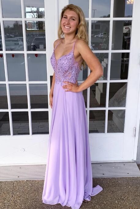 Spaghetti Straps A Line V Neck Backless Prom Dress cg13164