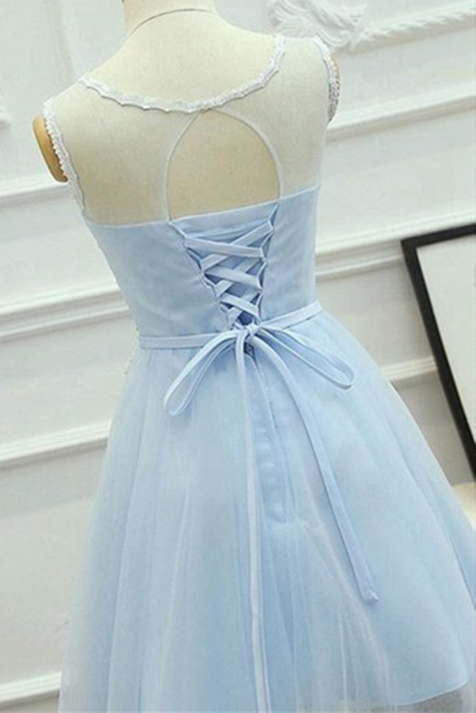 Short Blue Lace Formal Graduation Homecoming Dress cg13185