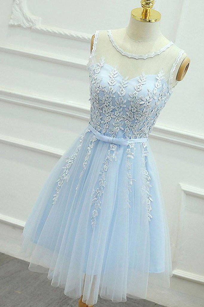 Short Blue Lace Formal Graduation Homecoming Dress cg13185