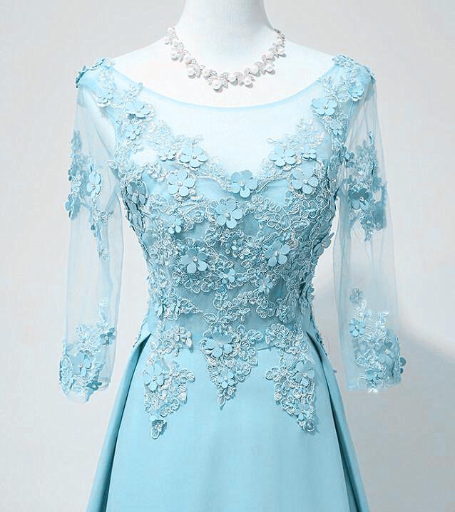 Elegant Round Neckline Blue Floor Length Party Dress, Blue Bridesmaid Dress prom dress cg13282