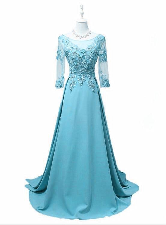 Elegant Round Neckline Blue Floor Length Party Dress, Blue Bridesmaid Dress prom dress cg13282