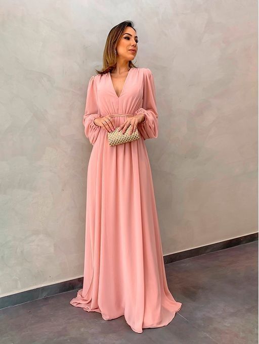 Deep V-neck Prom Dress Pink long evening dress cg13289