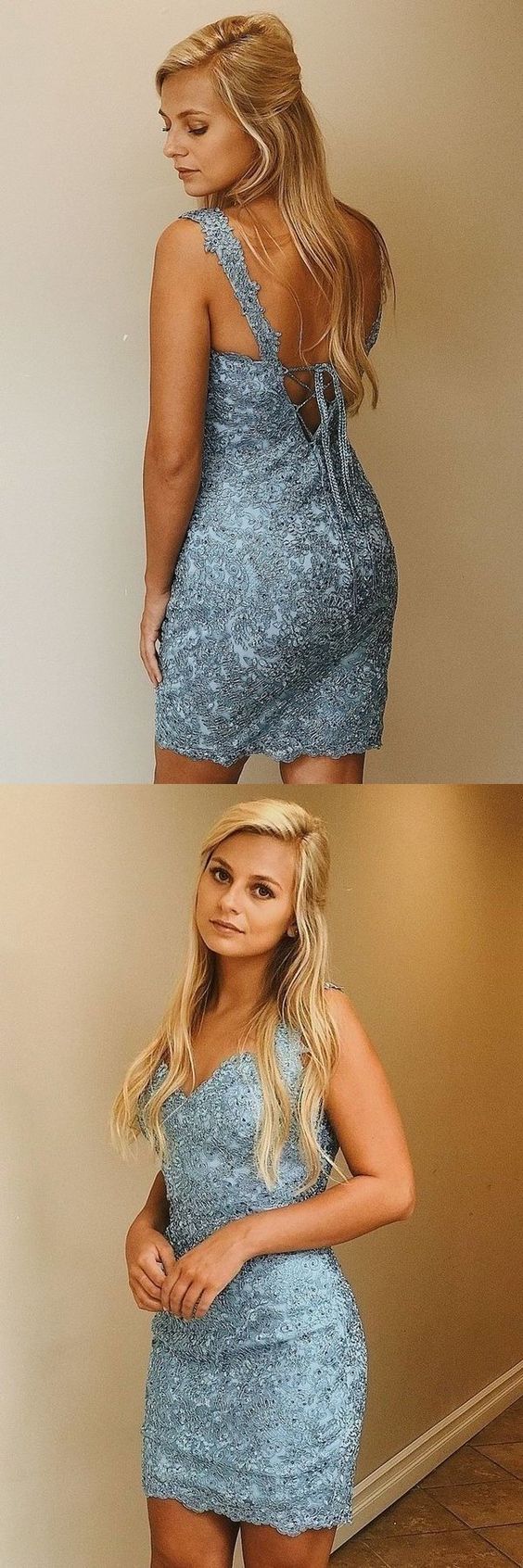 V-Neck Sheath Lace Homecoming Dress With Lace Up cg13296