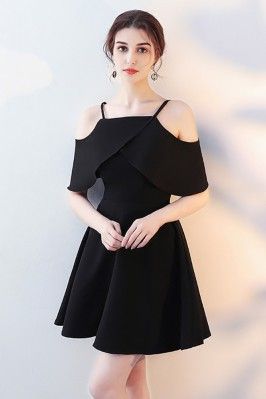 Simple Black Aline Homecoming Dress with Flounce Straps cg13318