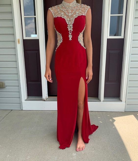 Red Prom Dress,Satin Prom Dress,Beading Prom Dresses,Mermaid Prom Dress cg13338