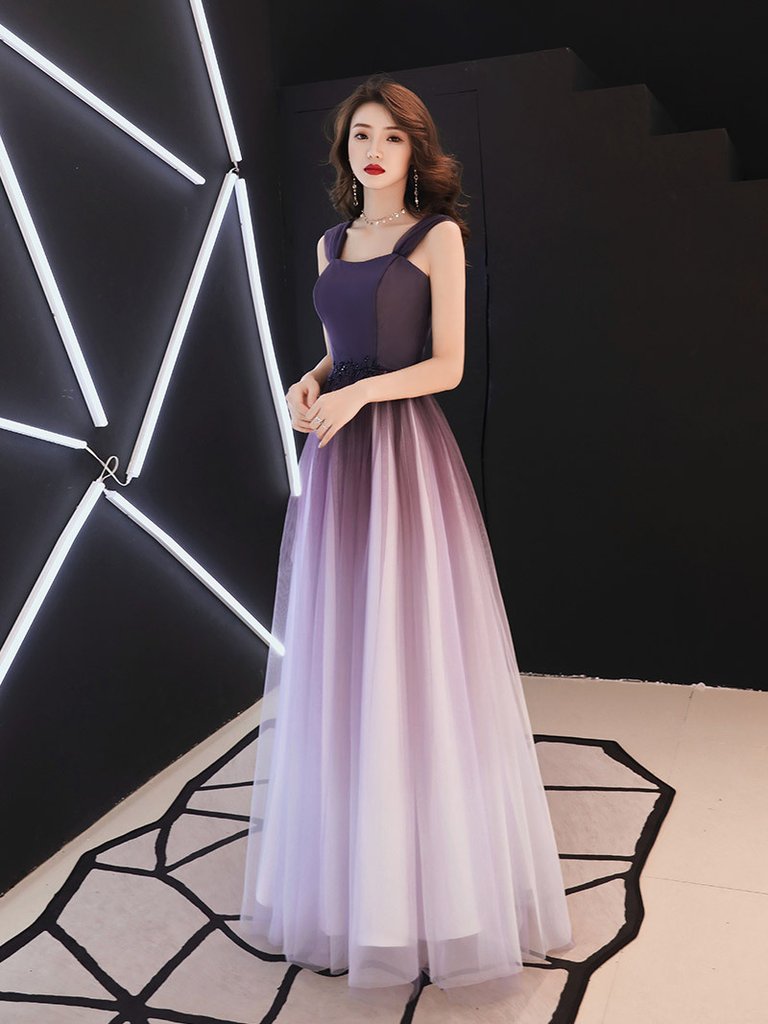 Beautiful Light Purple Gradient Tulle Long Formal Dress, Off Shoulder Prom Dress cg13341