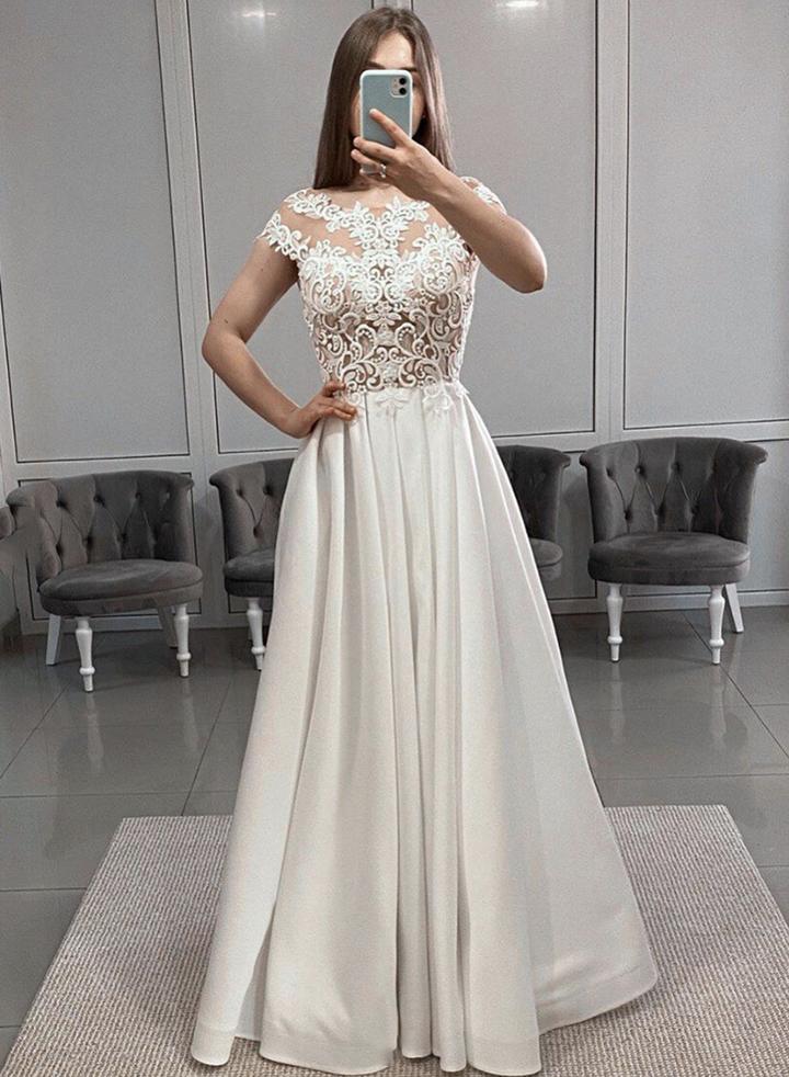 White lace long prom dress white evening dress cg13367
