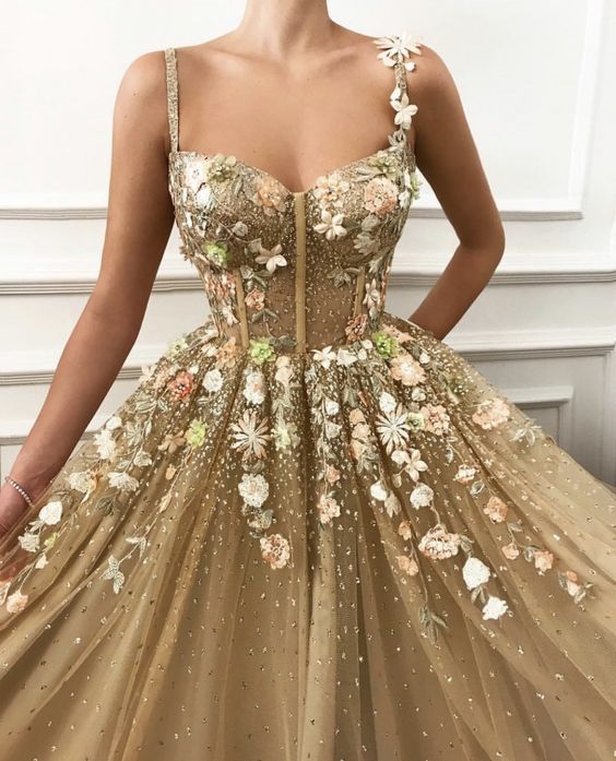 Fashion V neck Prom Dress With Appliques , Saprkly Prom Dress cg13394