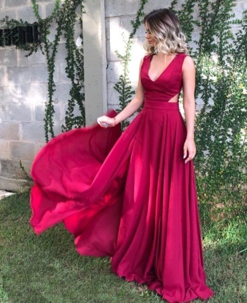 A-line V Neck Long Prom Dress cg13395