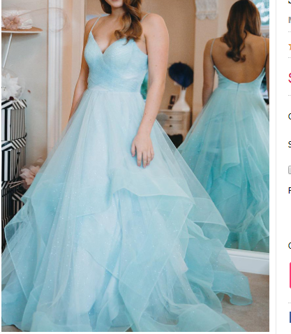 Sparkly Straps Ruffles Blue Long Prom Dress with Open Back cg13411