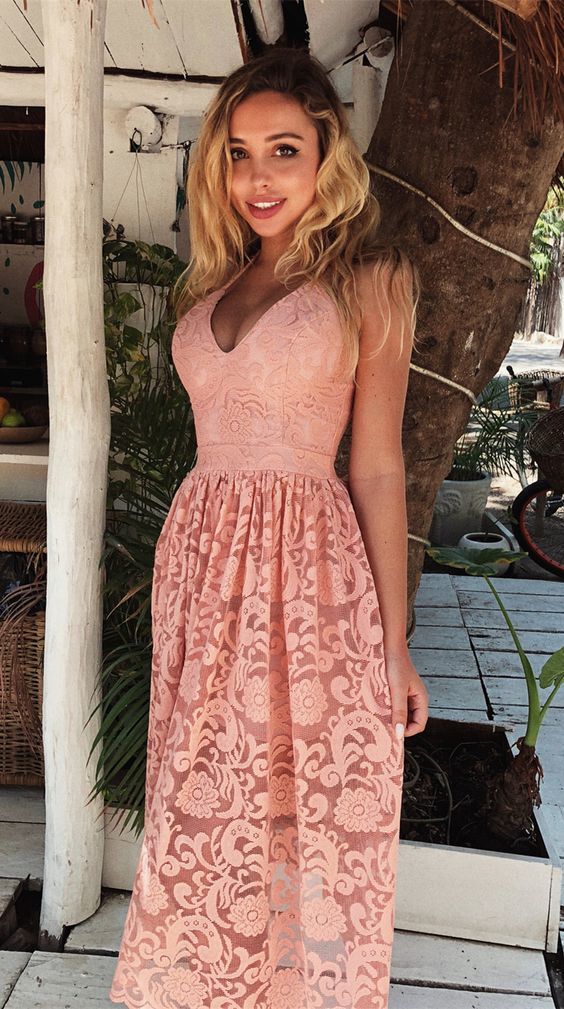 A-Line Spaghetti Straps Tea-Length Pink Lace Prom Dress with Pleats cg1385