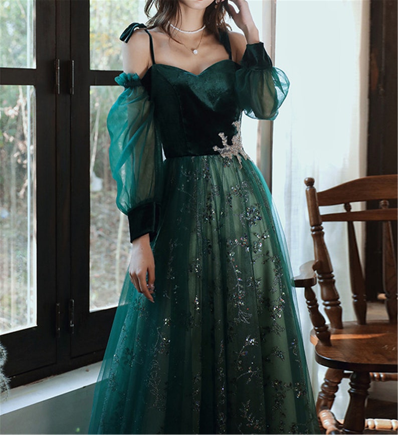 elegant dark green lace gown Prom Dress, cg16016