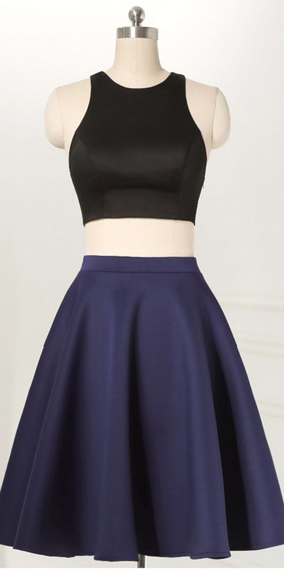 Straight Two Piece Sleeveless Knee-Length Black Homecoming Dress cg1660