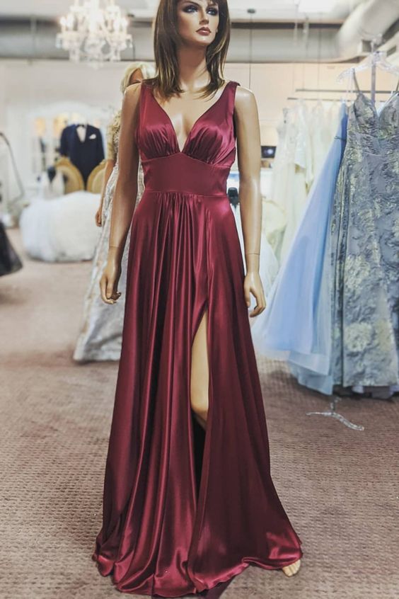 A-line gold long bridesmaid dress with slit prom dress cg16623