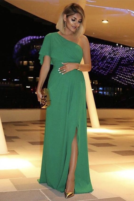 Chiffon One Shoulder Bridesmaid Dresses For boho Weddings prom dress cg17032