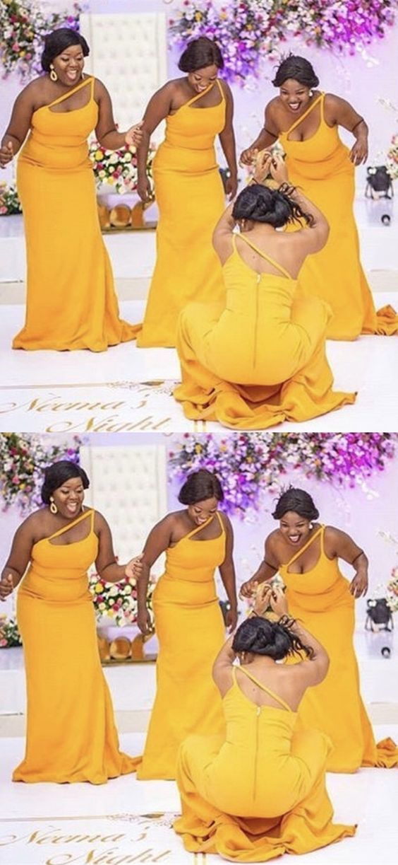 Prom Dress 2021 Amazing Yellow Mermaid One Shoulder Bridesmaid Dress For Brdial's Wedding Party cg18404