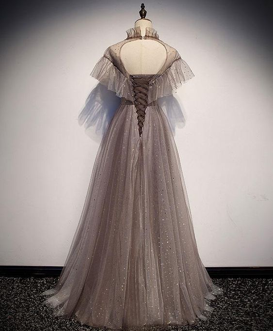 ELEGANT ROUND NECK TULLE LONG PROM DRESS, FORMAL DRESS cg2000
