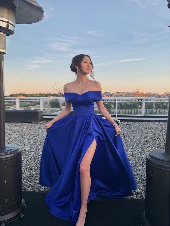 Off the shoulder royal blue prom dress cg20344