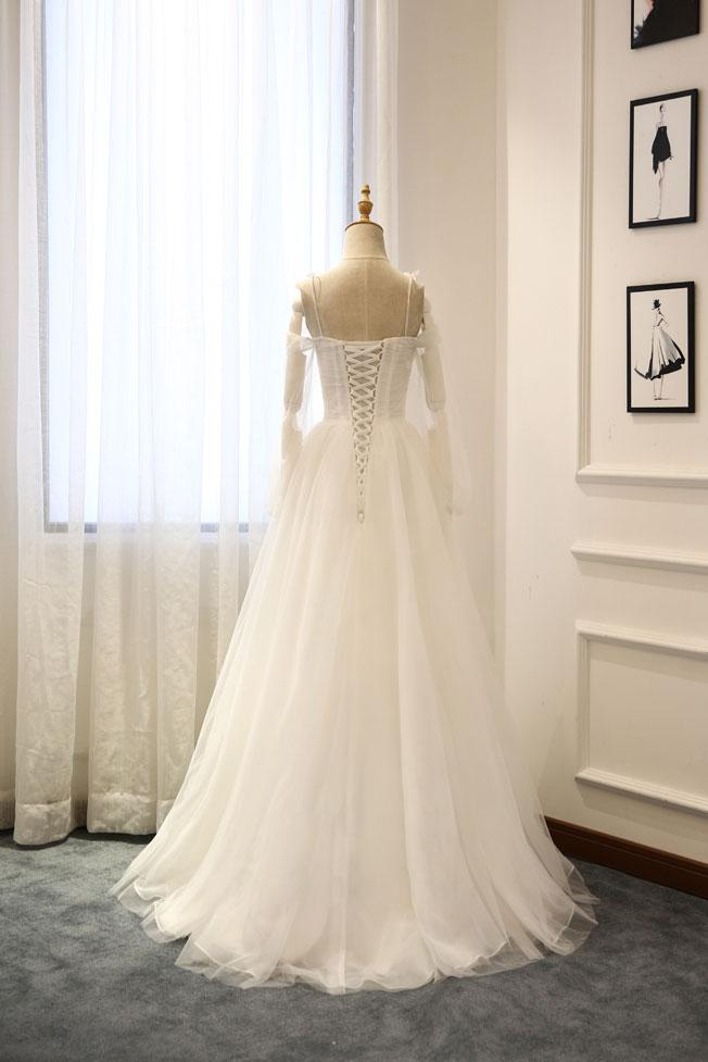 Simple white tulle long prom dress white tulle bridesmaid dress cg21434