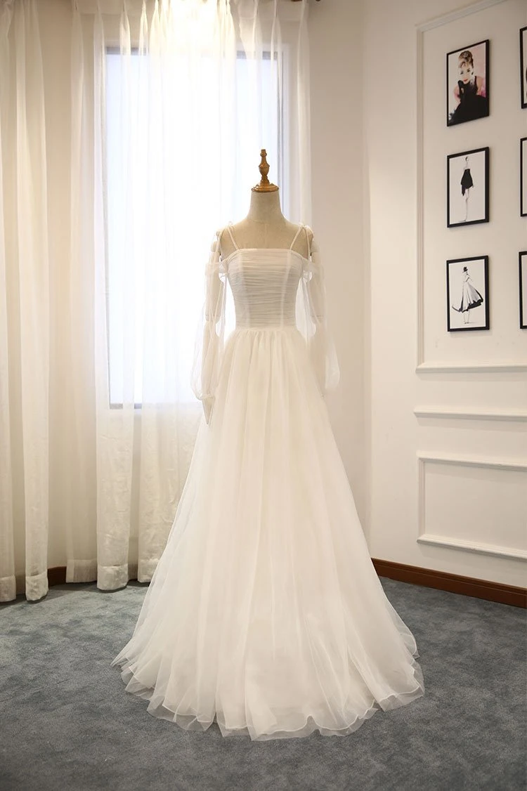 Simple white tulle long prom dress white tulle bridesmaid dress cg21434