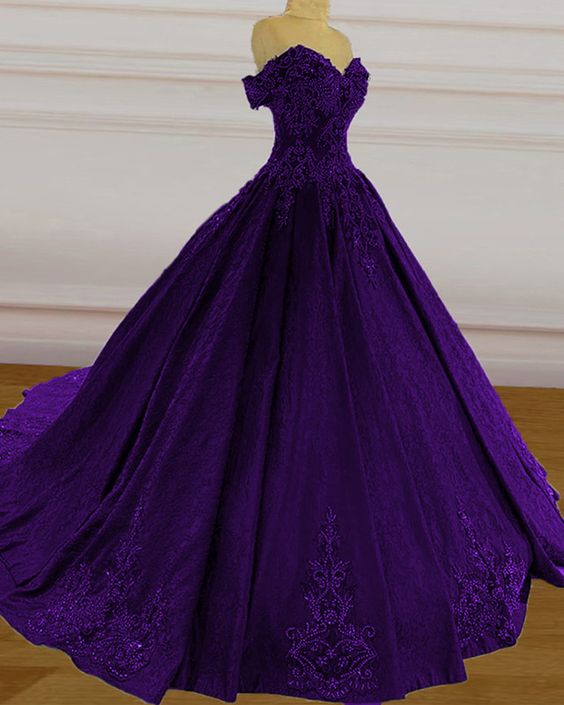 Purple wedding dresses lace ball gown prom dress off the shoulder for women cg21852