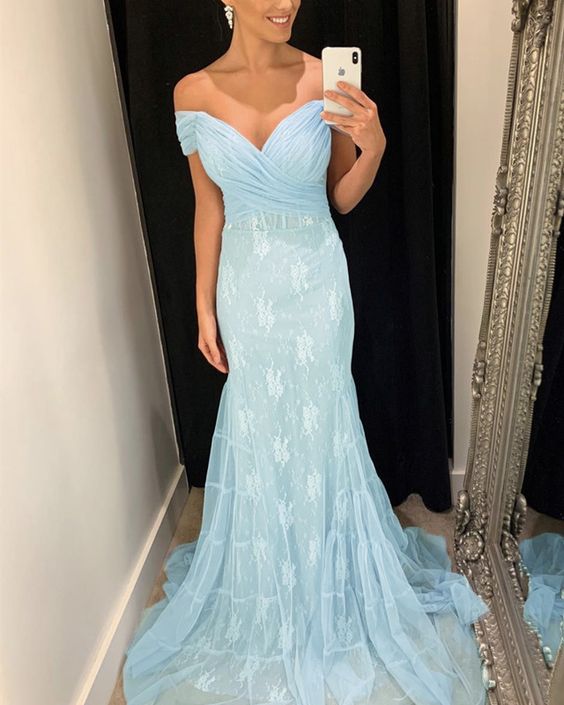 light blue mermaid lace prom dresses cg22016