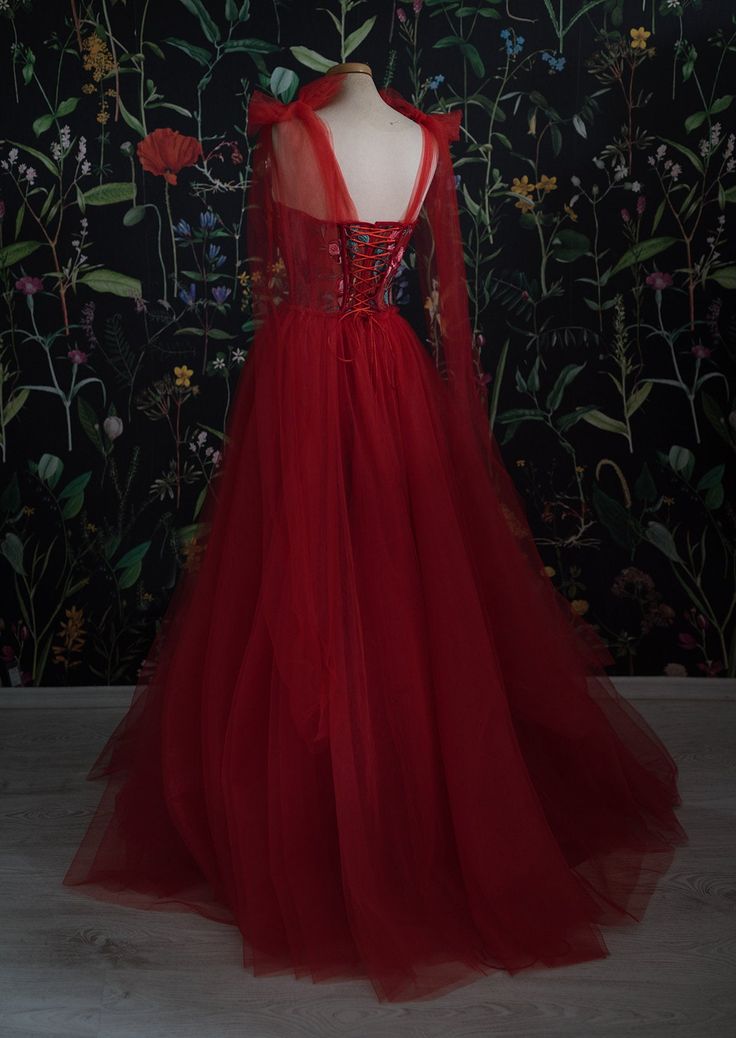 Red Velvet Prom Dress Tulle Evening Gowns cg22188