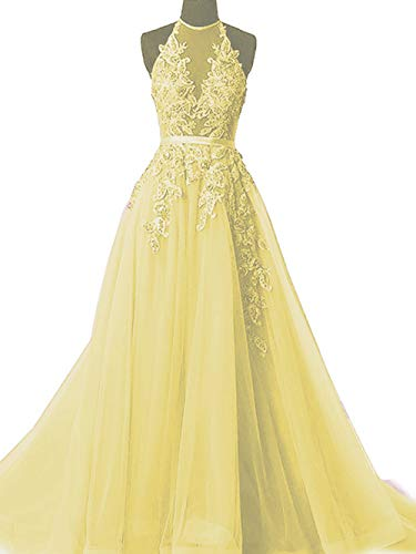 Simple Yellow Lace Prom Dresses with Beading cg22206